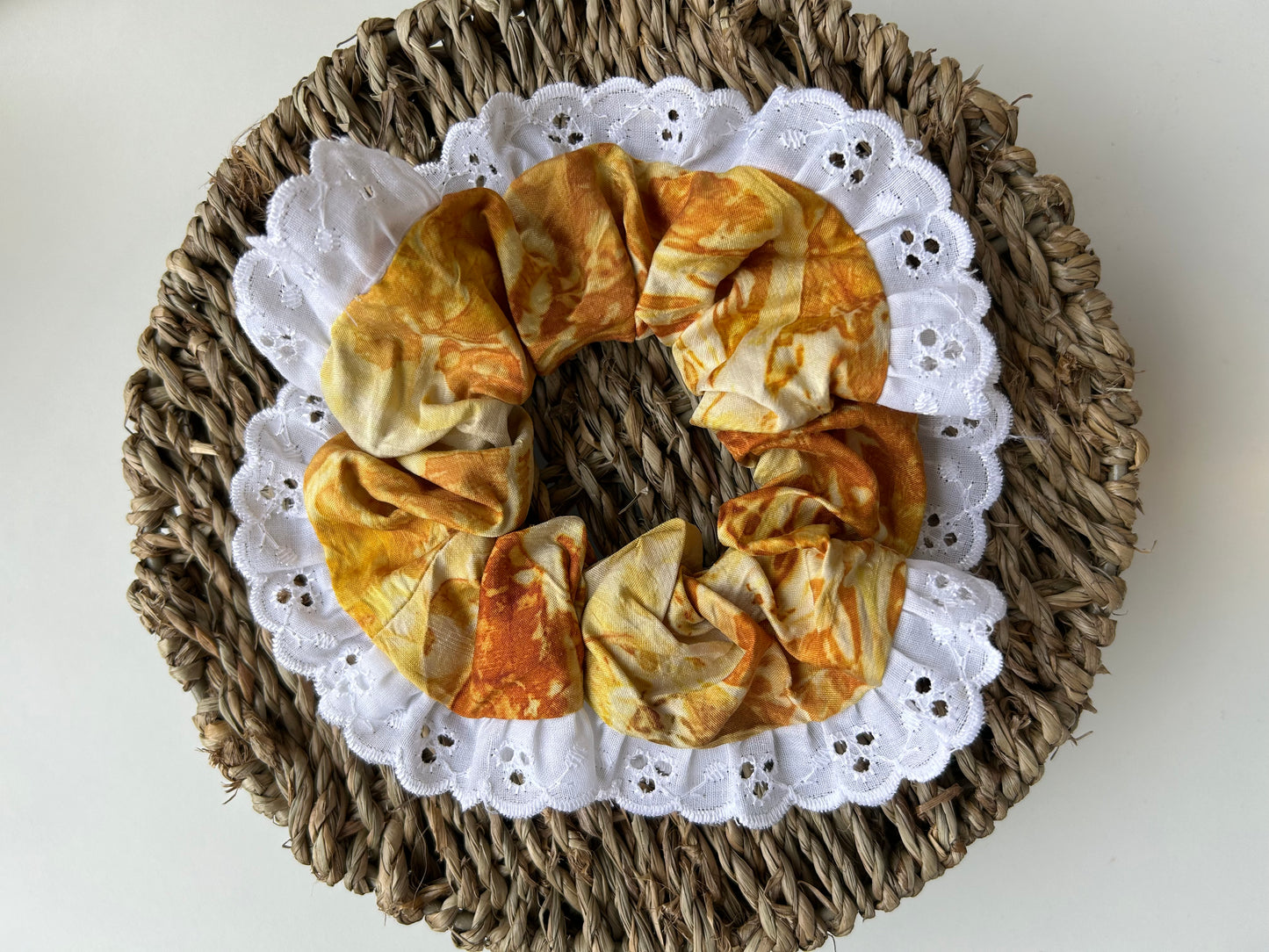 Medium Naturally dyed LACE scrunchie - onions skins