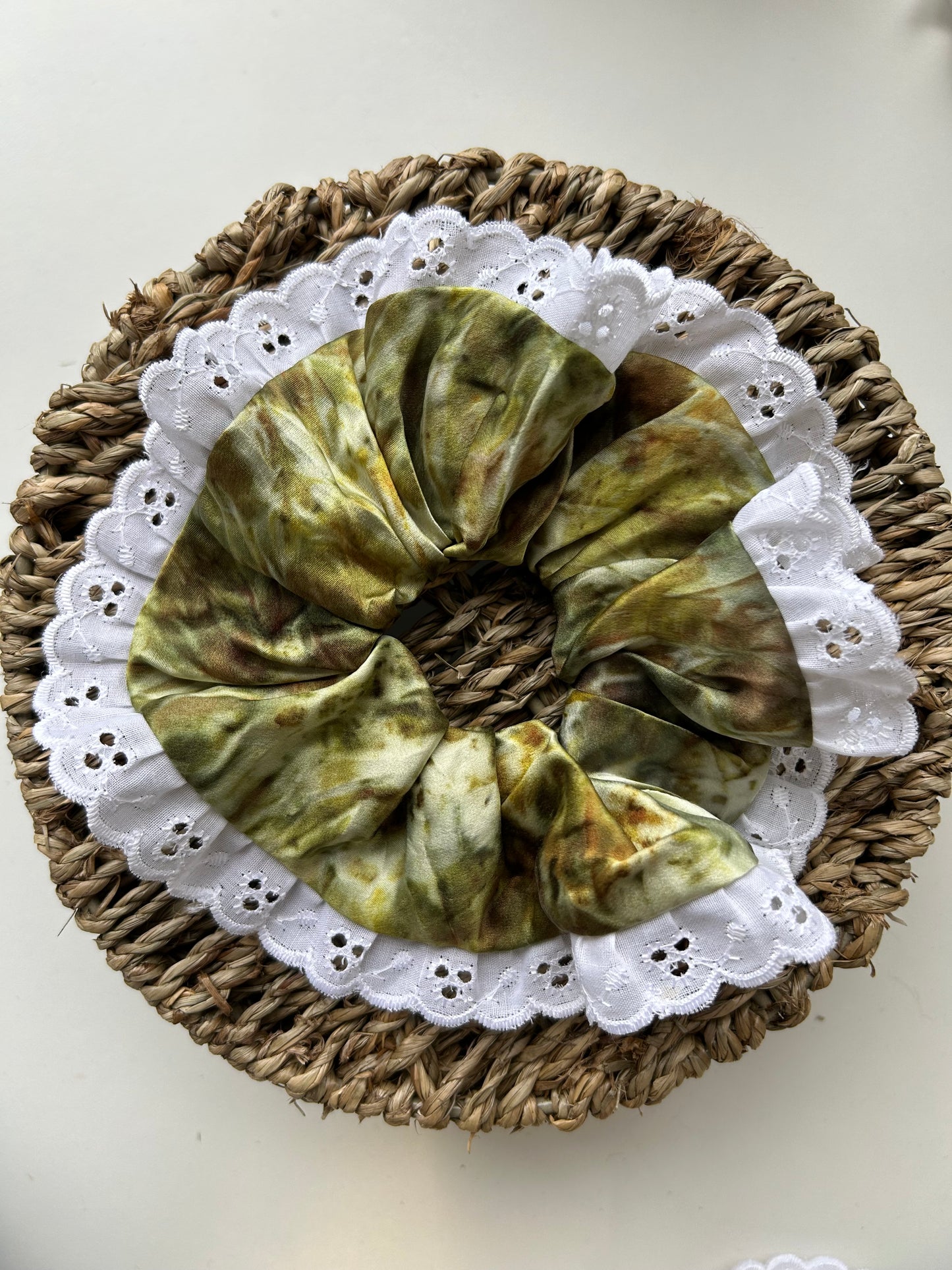 Large Naturally dyed LACE scrunchie - onions skins