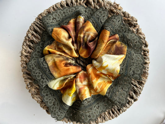 Large Naturally dyed LACE scrunchie - onions skins