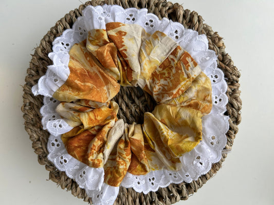 Large Naturally dyed LACE scrunchie - onions skins