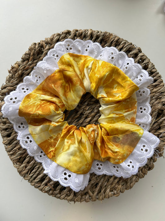 Large Naturally dyed LACE scrunchie - onions skins